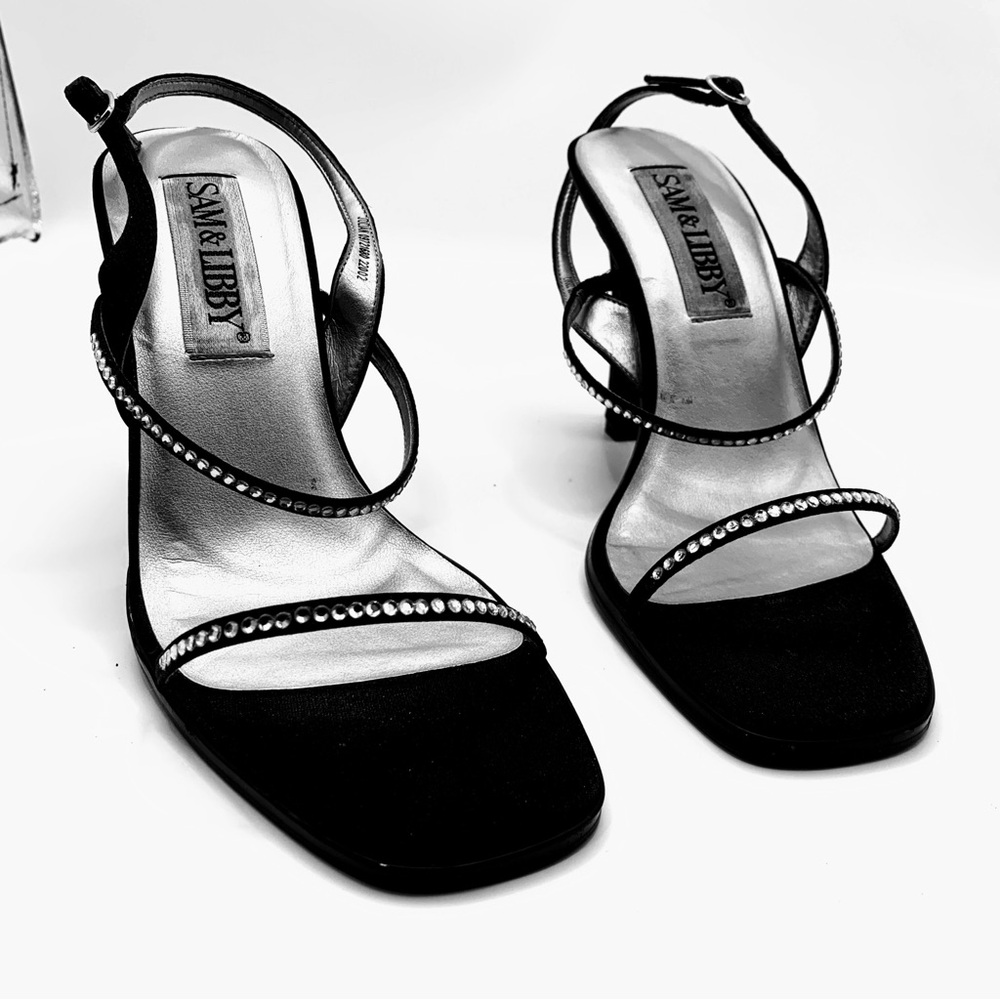 New Sam & Libby Black Rhinestone Strappy Heels